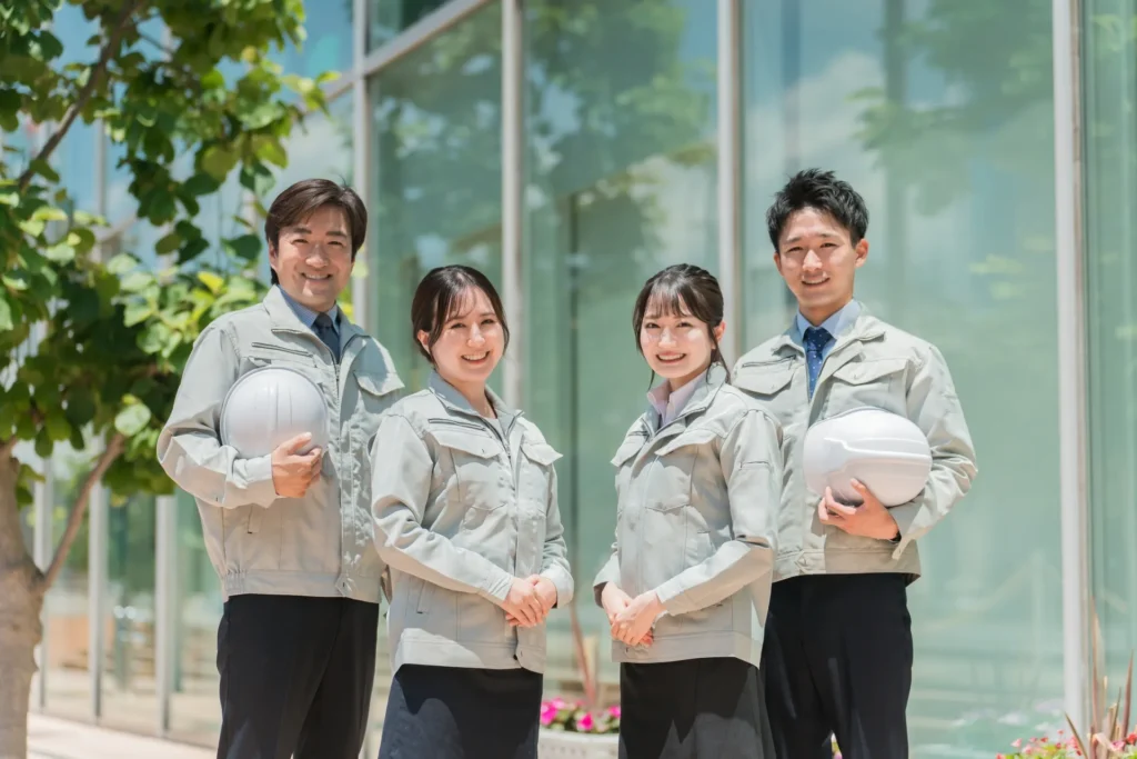 作業服を着た男女4人